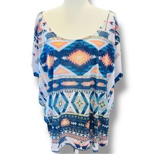 Etched Colorful Geometric Print Top Sz 2X